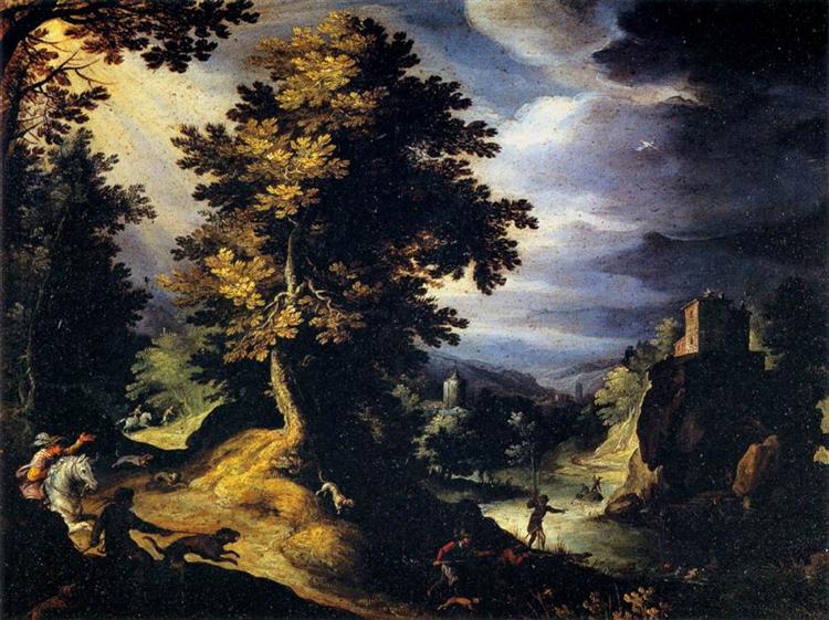 Landscape with Stag Hunt, 1595 - Paul Brill
