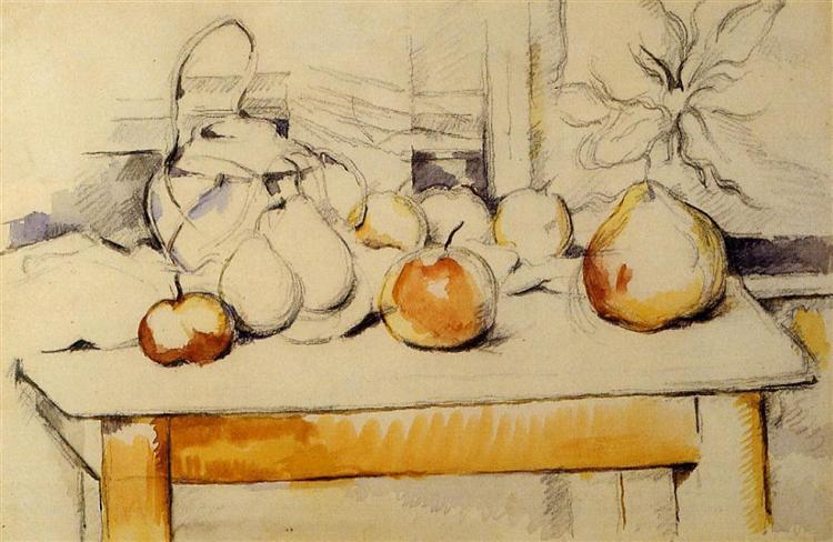 Pot of Ginger and Fruits on a Table, c.1890 - Paul Cézanne