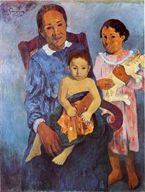 Tahitian woman and two children - 高更