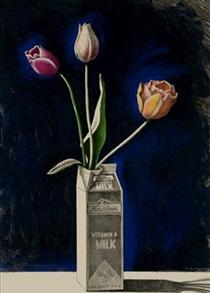 Tulips in a Milk Carton - Paul Wonner
