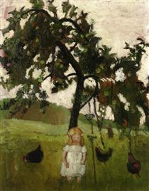 Elizabeth with Hens under an Apple Tree - 保拉·莫德索恩-贝克尔