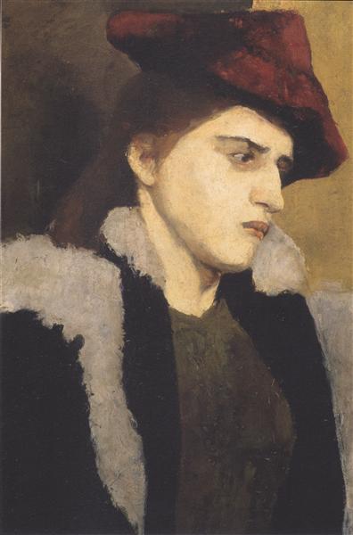 Portrait of a young woman with red hat, 1900 - Paula Modersohn-Becker