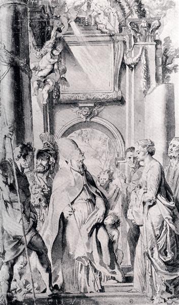 Saint Gregory with Saints Domitilla, Maurus, and Papianus, c.1606 - c.1607 - Питер Пауль Рубенс