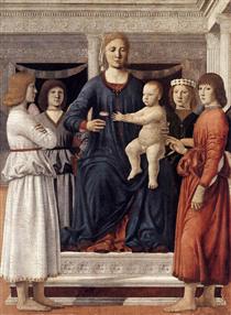 Мадонну с младенцем посещают ангелы - Пьеро делла Франческа