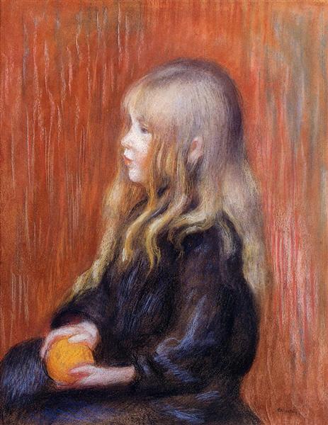 Coco Holding a Orange, 1904 - 雷諾瓦