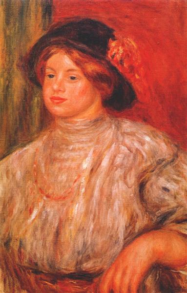 Gabrielle with a large hat, c.1900 - Пьер Огюст Ренуар