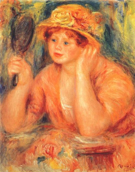 Girl looking into a mirror, c.1912 - Pierre-Auguste Renoir
