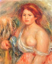 Model with bare breast - Pierre-Auguste Renoir