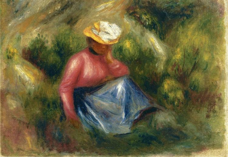 Seated Young Girl with Hat, c.1900 - Auguste Renoir