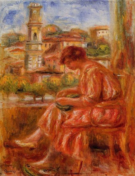 Woman at the Window with a View of Nice, 1918 - Пьер Огюст Ренуар