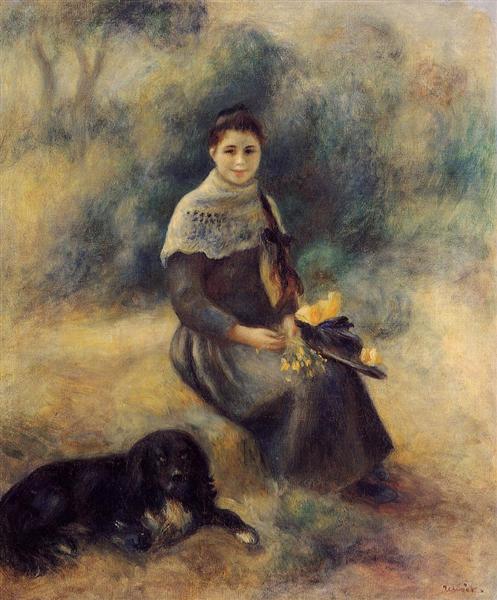 Young Girl with a Dog, 1888 - Пьер Огюст Ренуар