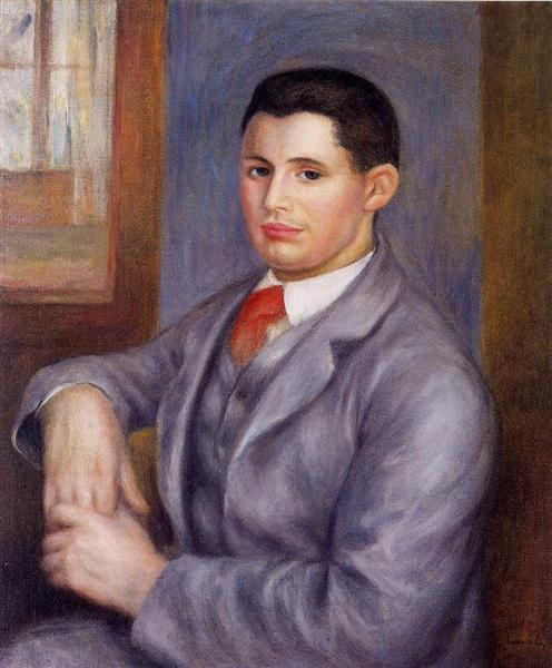 Young Man in a Red Tie, Portrait of Eugene Renoir, 1890 - Pierre-Auguste Renoir