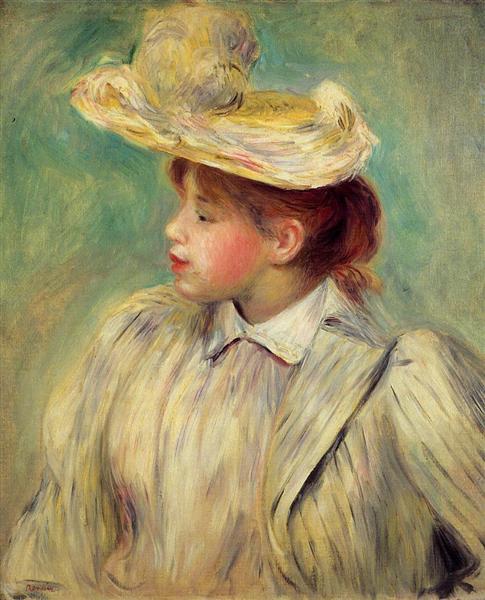 Young Woman in a Straw Hat - Пьер Огюст Ренуар