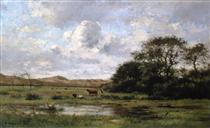 A Landscape with Cows - Pierre Emmanuel Eugène Damoye