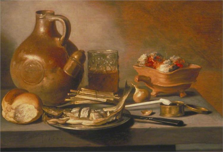 Still Life with Herring, Wine and Bread, 1644 - Pieter Claesz