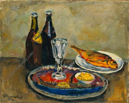 Still Life. Beer and roach., 1946 - Pjotr Petrowitsch Kontschalowski