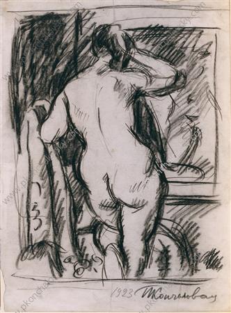 Натурщица, стоящая спиной. Рисунок для картины 'Женщина перед зеркалом'., 1923 - Пётр Кончаловский