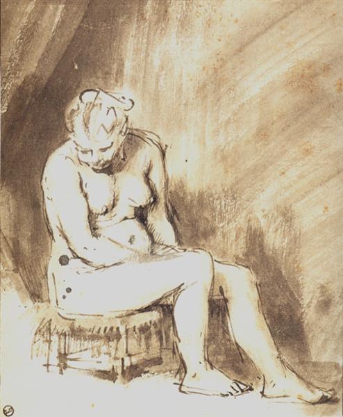 A Seated Female Nude, c.1660 - c.1662 - Рембрандт