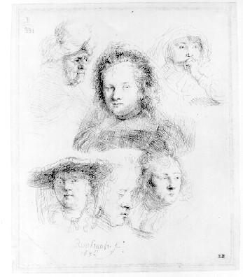 Five studies of Saskia and one of an older woman, 1636 - Rembrandt van Rijn