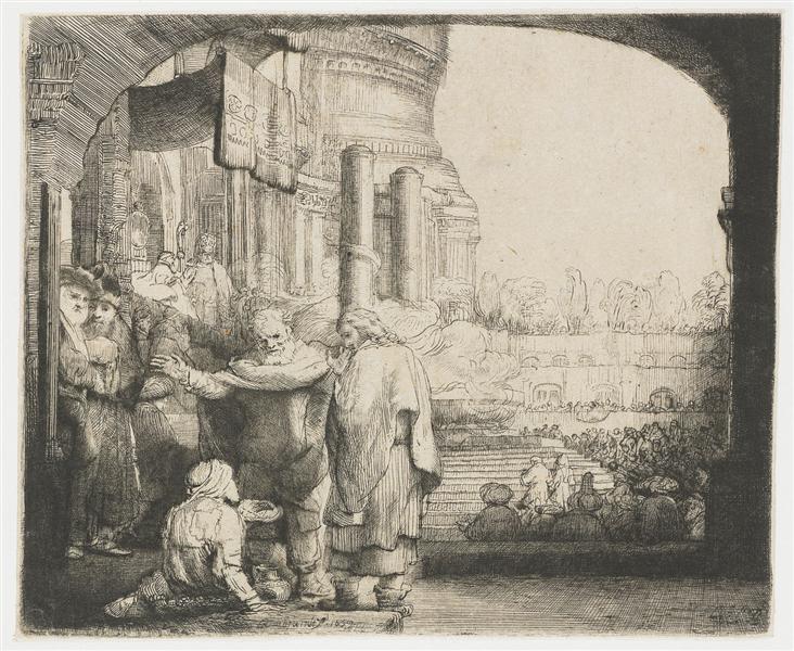Peter and John healing the cripple at the gate of the Temple, 1659 - Rembrandt van Rijn