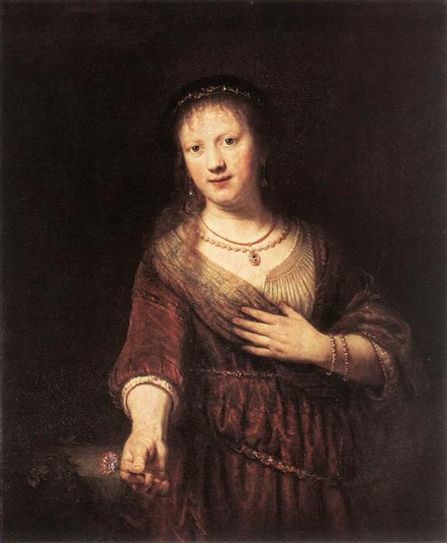 Saskia with a Red Flower, 1641 - 林布蘭