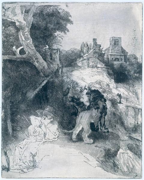 Святий Ієронім в ітілійському пейзажі, 1653 - Рембрандт