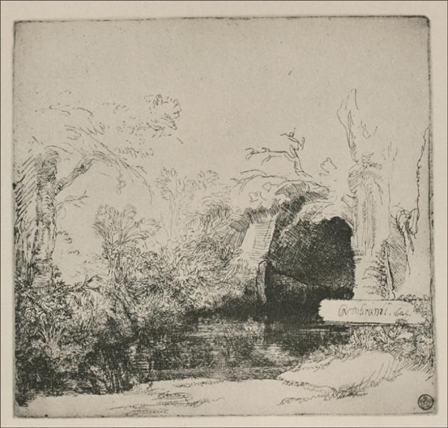 The Boathouse called a Grotto with a Brook, 1645 - Rembrandt van Rijn