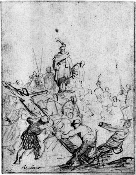 The raising of the cross, c.1627 - 1629 - Рембрандт