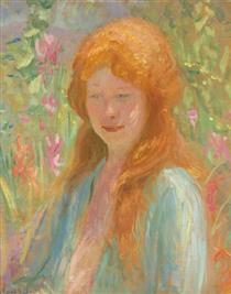 Portrait of a Young Women in Garden - Роберт Лівайс Рід