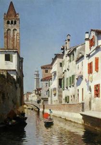A Canal Scene, Venice - Rubens Santoro
