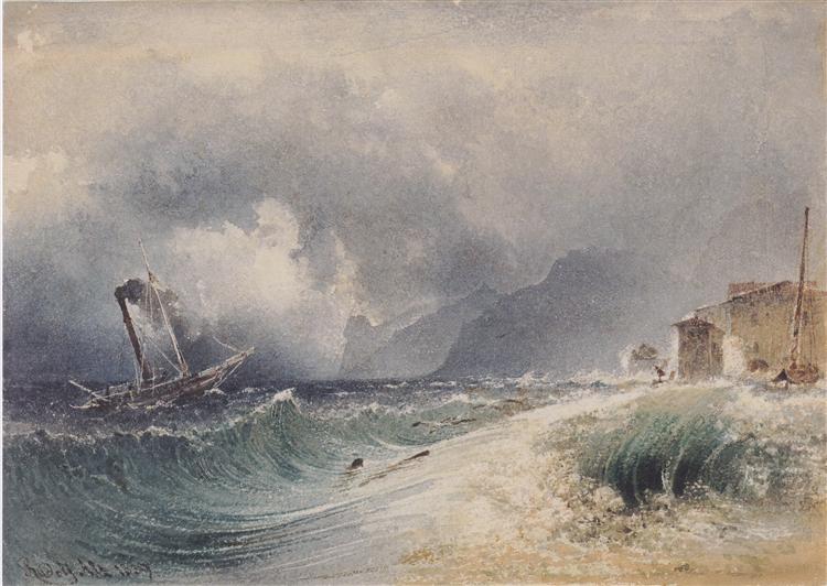 Storm on Lake Garda, 1839 - Рудольф фон Альт