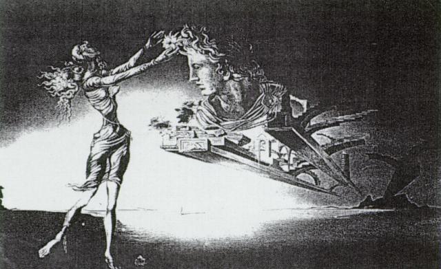 Apparition of a Woman and Suspended Architecture in the Desert, 1946 - Сальвадор Дали