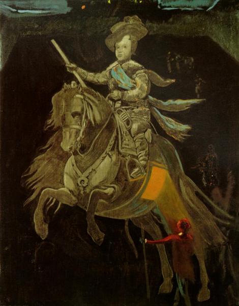 Untitled - Equestrian Figure of Prince Baltasar Carlos, after Velazquez, with Figures in the Courtyard of the Escorial, 1982 - 達利
