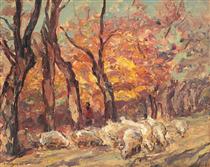 Peisaj cu turmă de oi - Samuel Mutzner