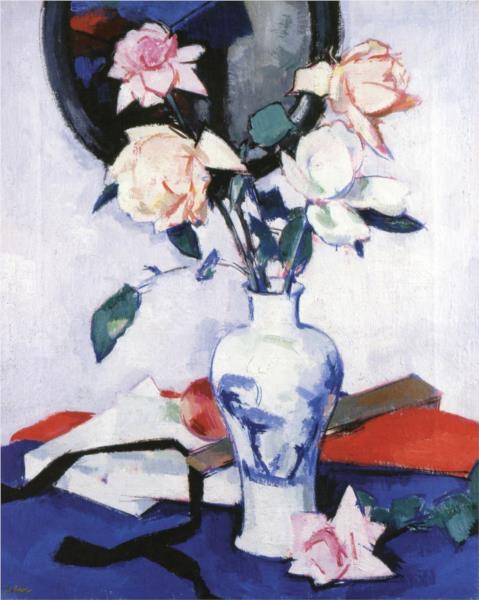 Pink Roses in a Japanese Vase, 1923 - Samuel Peploe