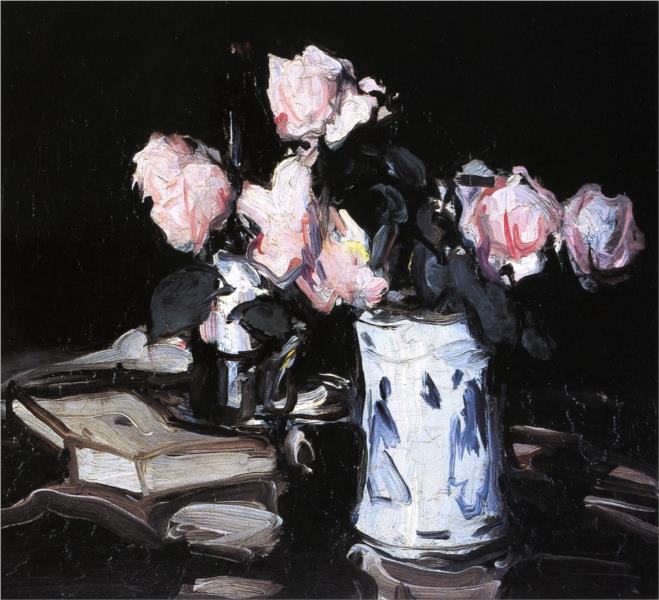 Roses in a Blue and White Vase, Black Background, 1904 - Samuel Peploe