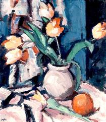 Tulips in a Brown Jar - Samuel Peploe