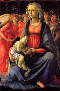 Богоматерь и младенец в окружении пяти ангелов - Сандро Боттичелли