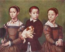 Três crianças com o cachorro - Sofonisba Anguissola