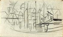 Abstracted cityscape from sketchbook 130 - Theo van Doesburg