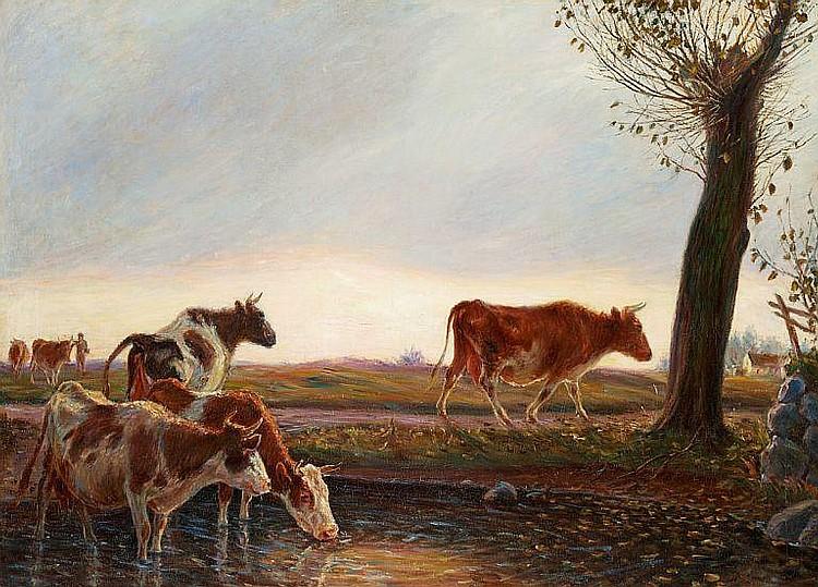 Cows homeward bound in the evening, 1904 - Теодор Филипсен