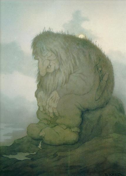 Troll wonders how old he is - Trollet som grunner på hvor gammelt det er,, 1911 - Theodor Severin Kittelsen