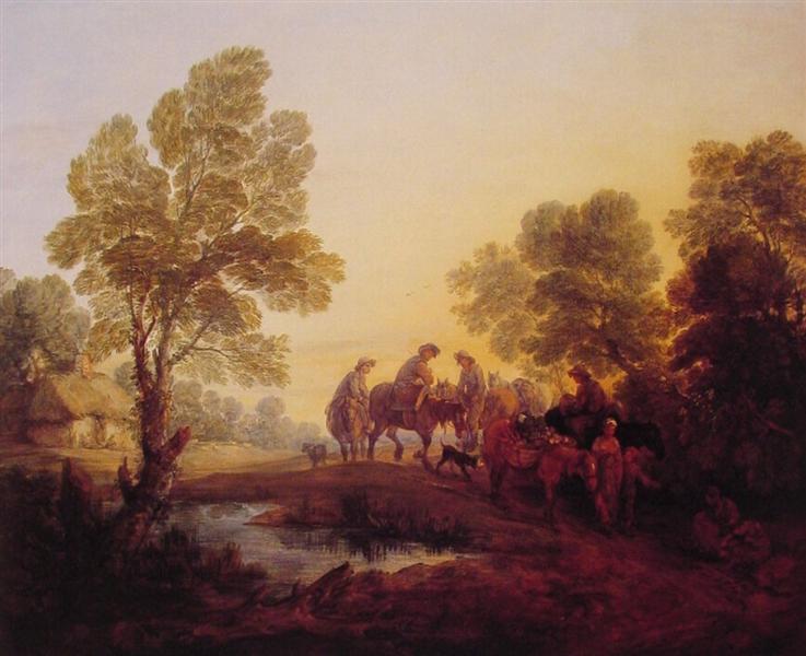 Evening Landscape Peasants and Mounted Figures, c.1768 - c.1771 - Томас Гейнсборо
