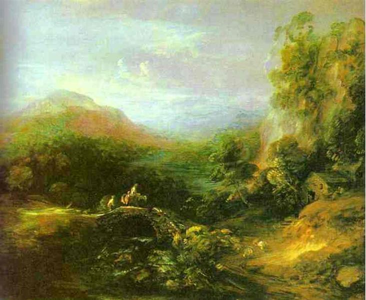 Mountain Landscape with Peasants Crossing a Bridge, 1784 - Томас Гейнсборо