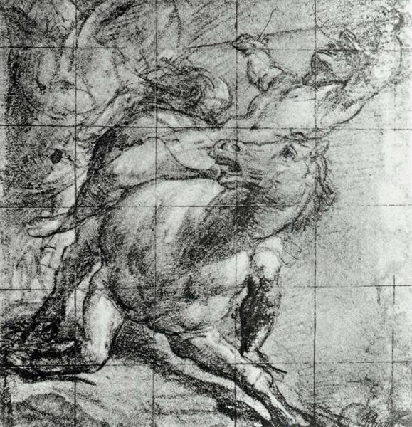 Horse and Rider Black chalk on blue paper, c.1537 - Titian