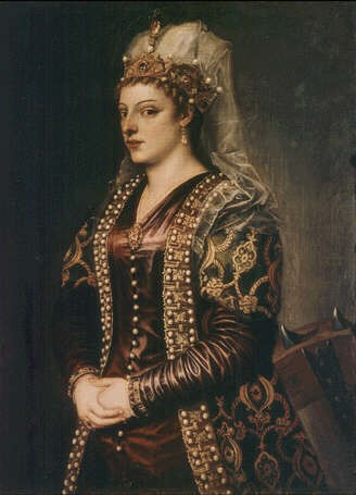 Portrait of Caterina Cornaro (1454-1510) wife of King James II of Cyprus, dressed as St. Catherine, 1542 - Тиціан
