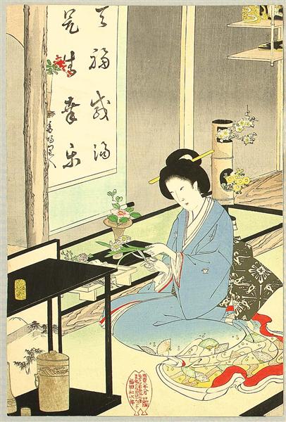 Flower Arranging and Tea Ceremony, 1895 - Тоёхара Тиканобу
