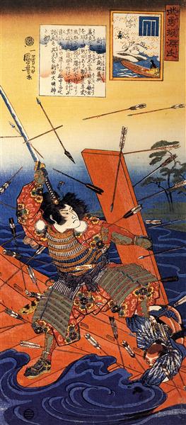 The death of Nitta Yoshioki at the Yaguchi ferry - Utagawa Kuniyoshi