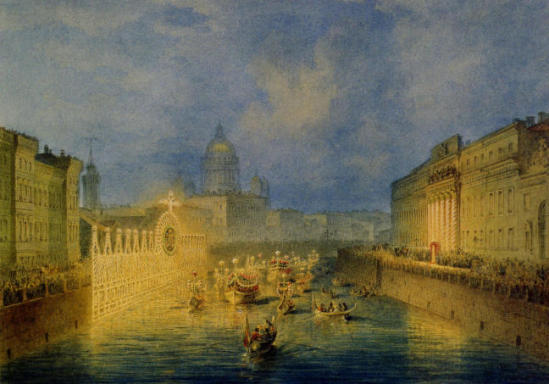 Illumination on the Moika Embankment in St. Petersburg, 1856 - Василій Садовніков