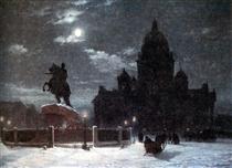 View of monument to Peter I on the Senate Square in St. Petersburg - Vasily Surikov